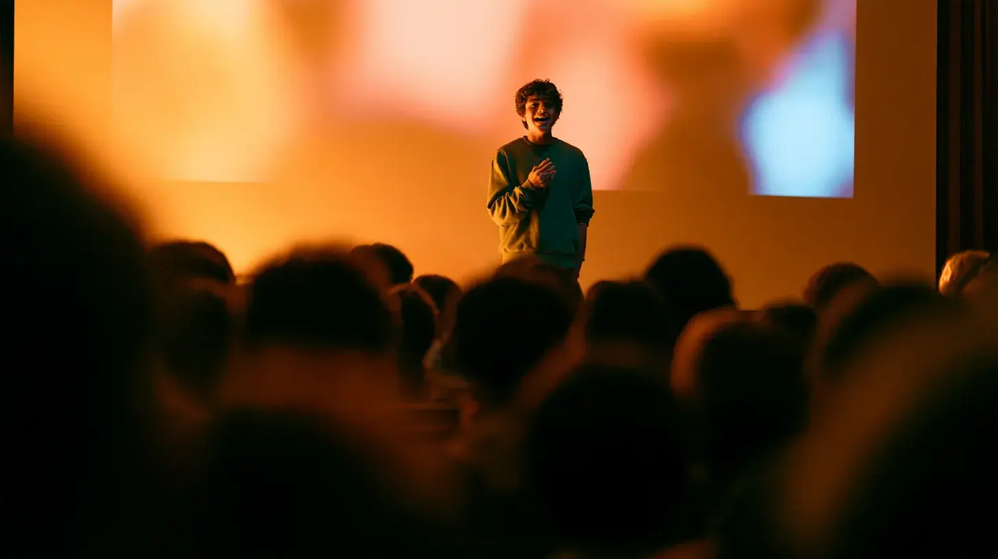 Students presenting their campaign to an audience at a showcase